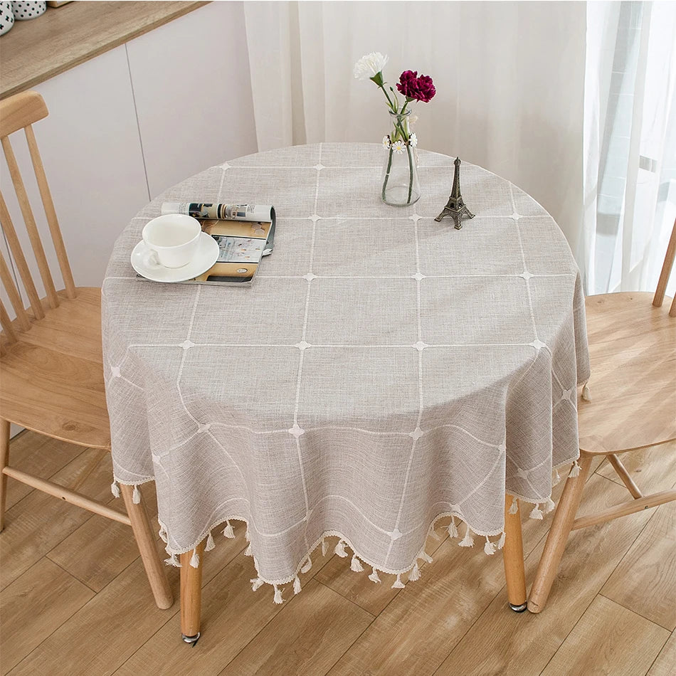 Three-dimensional Jacquard Checkered Round Tablecloth
