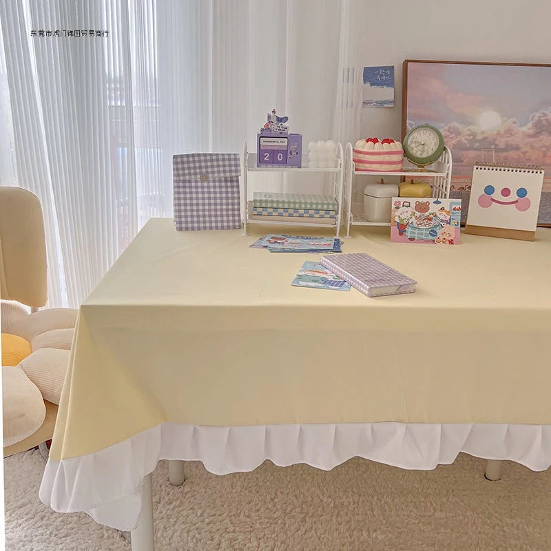 Ins Pure Color Tablecloth Ruffle-like Lace Tablecloth Kitchen Wedding Dining Dustproof Desk Cover Nordic Coffee Table Cloth