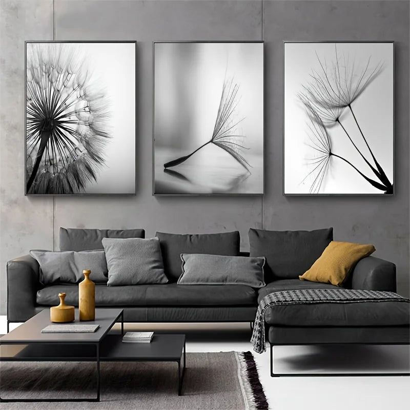 Black White Dandelion Flower Wall Art Prints