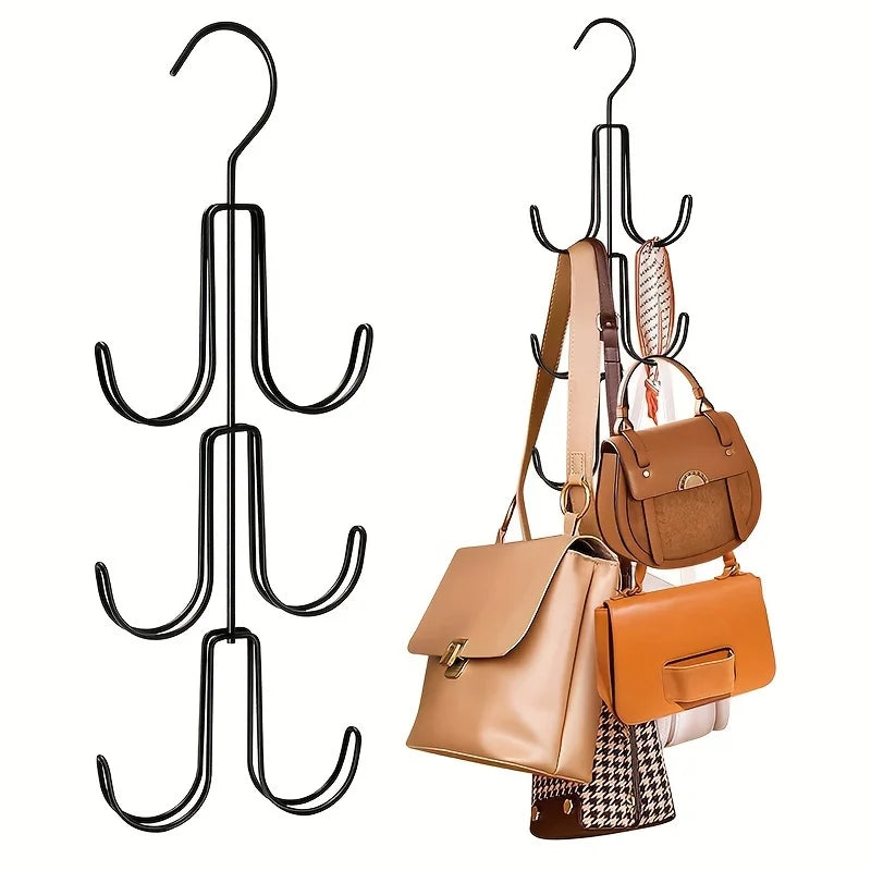 Stainless Steel Multi-Layer Hanger, Lacquered Finish, Heavy-Duty Storage Organizer for Bags, Scarves